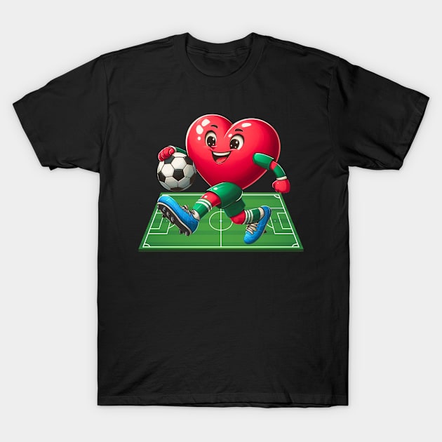 Heart Playing Soccer Cute Valentines Day Sports Lover T-Shirt by Figurely creative